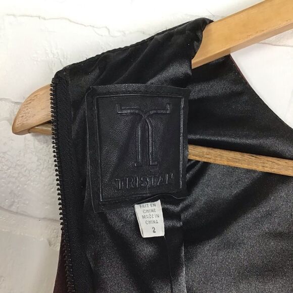 Genuine Leather sheath dress Tristan colorblock black &maroon size 2 power dress - Picture 6 of 16